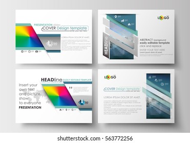 Set of business templates for presentation slides. Easy editable layouts in flat design. Abstract triangles, blue triangular background, modern colorful polygonal vector.