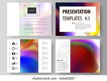 Set of business templates for presentation slides. Easy editable layouts in flat style, vector illustration. Colorful design background with abstract shapes, bright cell backdrop.