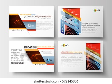 Set of business templates for presentation slides. Easy editable flat layouts. Abstract lines background with color glowing neon streams, motion design vector.