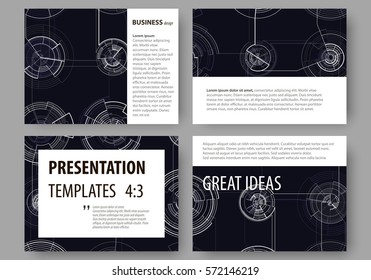 Set of business templates for presentation slides. Easy editable layouts, vector illustration. High tech design, connecting system. Science and technology concept. Futuristic abstract background.