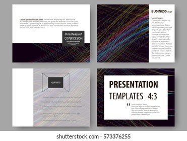 Set of business templates for presentation slides. Easy editable layouts, vector illustration. Abstract waves, lines and curves. Dark color background. Motion design.