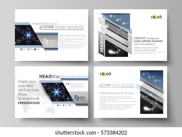 Set of business templates for presentation slides. Easy editable abstract vector layouts in flat design. Sacred geometry, glowing geometrical ornament. Mystical background