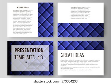 Set of business templates for presentation slides. Easy editable abstract vector layouts in flat design. Shiny fabric, rippled texture, blue color silk, colorful vintage style background