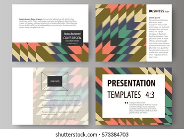 Set of business templates for presentation slides. Abstract vector layouts in flat design. Tribal pattern, geometrical ornament in ethno syle, ethnic hipster backdrop, vintage fashion background