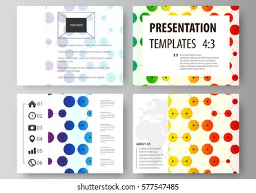Set of business templates for presentation slides. Abstract vector layouts in flat style. Chemistry pattern, hexagonal design molecule structure, medical DNA research. Geometric colorful background