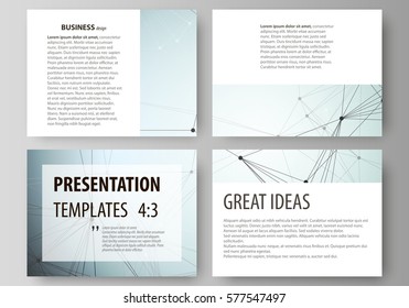 Set of business templates for presentation slides. Abstract vector layouts in flat design. Chemistry pattern, connecting lines and dots, molecule structure, scientific medical DNA research