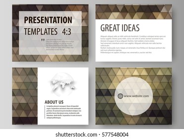 Set of business templates for presentation slides. Easy editable vector layouts in flat design. Abstract multicolored backgrounds. Geometrical patterns. Triangular and hexagonal style