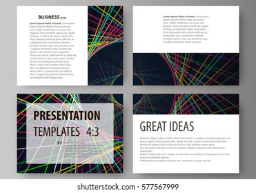 Set of business templates for presentation slides. Easy editable abstract vector layouts in flat design. Bright color lines, colorful beautiful background. Perfect decoration