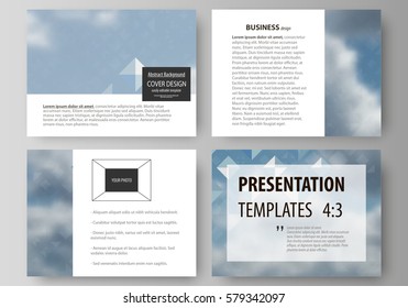 Set of business templates for presentation slides. Vector layouts in flat style. Blue color pattern with rhombuses, abstract design geometrical background. Simple modern stylish texture.