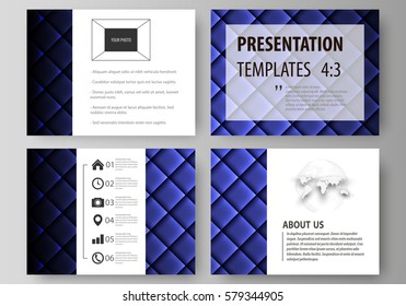 Set of business templates for presentation slides. Easy editable abstract vector layouts in flat design. Shiny fabric, rippled texture, blue color silk, colorful vintage style background.