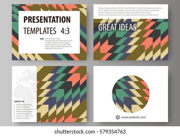 Set of business templates for presentation slides. Abstract vector layouts in flat design. Tribal pattern, geometrical ornament in ethno syle, ethnic hipster backdrop, vintage fashion background.
