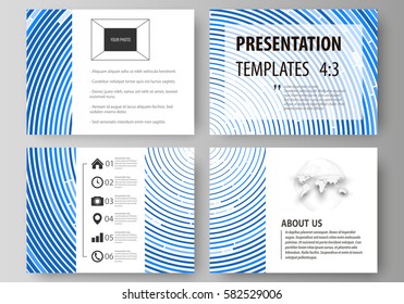 Set of business templates for presentation slides. Easy editable abstract vector layouts in flat design. Blue color background in minimalist style made from colorful circles.