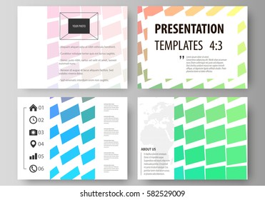 Set of business templates for presentation slides. Easy editable vector layouts in flat design. Colorful rectangles, moving dynamic shapes forming abstract polygonal style background.