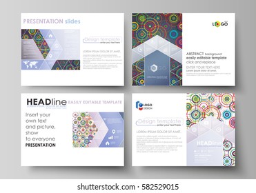 Set of business templates for presentation slides. Easy editable abstract vector layouts in flat design. Bright color background in minimalist style made from colorful circles.