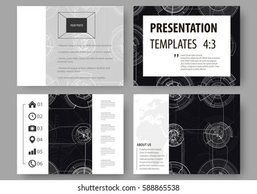 Set of business templates for presentation slides. Easy editable layouts, vector illustration. High tech design, connecting system. Science and technology concept. Futuristic abstract background.