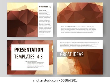 Set of business templates for presentation slides. Easy editable abstract vector layouts in flat design. Romantic couple kissing. Beautiful background. Geometrical pattern in triangular style.