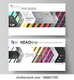 Set of business templates for presentation slides. Vector layouts in flat style. Bright color rectangles, colorful design with geometric rectangular shapes forming abstract beautiful background.