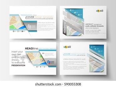 Set of business templates for presentation slides. Easy editable layouts. City map with streets. Flat design template, tourism businesses, abstract vector illustration