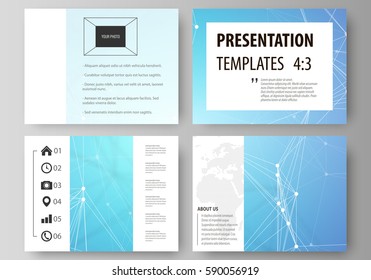 Set of business templates for presentation slides. Abstract vector layouts in flat design. Chemistry pattern, connecting lines and dots, molecule structure, medical DNA research. Medicine concept