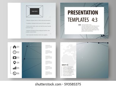 Set of business templates for presentation slides. Easy editable abstract vector layouts in flat design. DNA and neurons molecule structure. Medicine, science, technology concept. Scalable graphic.