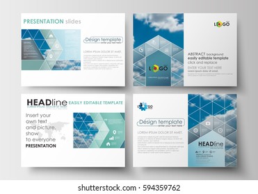 Set of business templates for presentation slides. Easy editable abstract blue layouts in flat design, vector illustration