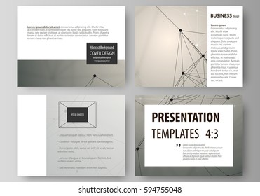 Set of business templates for presentation slides. Easy editable abstract vector layouts in flat design. Chemistry pattern, molecule structure on gray background. Science and technology concept