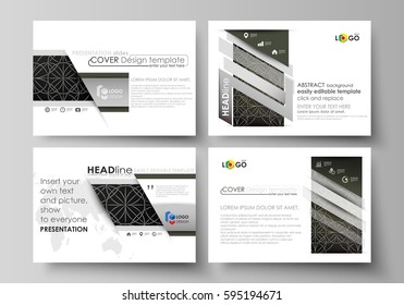 Set of business templates for presentation slides. Easy editable abstract vector layouts in flat design. Celtic pattern. Abstract ornament, geometric vintage texture, medieval classic ethnic style