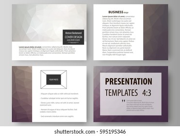 Set of business templates for presentation slides. Easy editable abstract vector layouts in flat design. Dark color triangles and colorful polygons. Abstract polygonal style background