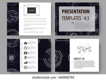 Set of business templates for presentation slides. Easy editable layouts, vector illustration. High tech design, connecting system. Science and technology concept. Futuristic abstract background.
