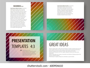 Set of business templates for presentation slides. Abstract vector layouts in flat style. Minimalistic design with circles, diagonal lines. Geometric shapes forming beautiful retro background.