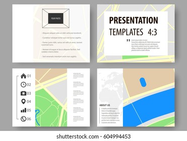 Set of business templates for presentation slides. Easy editable layouts. City map with streets. Flat design template, tourism businesses, abstract vector illustration.