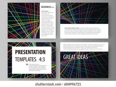 Set of business templates for presentation slides. Easy editable abstract vector layouts in flat design. Bright color lines, colorful beautiful background. Perfect decoration.