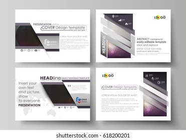 Set of business templates for presentation slides. Easy editable vector layouts in flat design. Dark color triangles and colorful circles. Abstract polygonal style modern background.