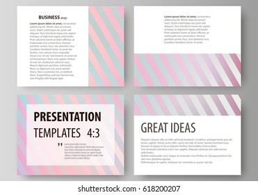 Set of business templates for presentation slides. Easy editable abstract vector layouts in flat style. Sweet pink and blue decoration, pretty romantic design, cute candy background.