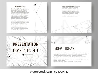 Set of business templates for presentation slides. Abstract vector layouts in flat design. Chemistry pattern, connecting lines and dots, molecule structure on white, geometric graphic background