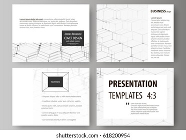 Set of business templates for presentation slides. Abstract vector layouts in flat design. Chemistry pattern, hexagonal molecule structure. Medicine, science and technology concept