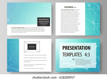 Set of business templates for presentation slides. Abstract vector layouts in flat design. Chemistry pattern, connecting lines and dots, molecule structure, medical DNA research. Medicine concept