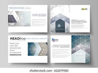 Set of business templates for presentation slides. Easy editable abstract vector layouts in flat design. DNA and neurons molecule structure. Medicine, science, technology concept. Scalable graphic.