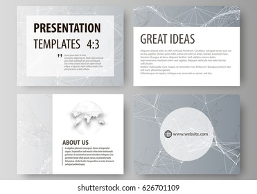 Set of business templates for presentation slides. Abstract vector layouts in flat design. Chemistry pattern, connecting lines and dots, molecule structure, scientific medical DNA research.
