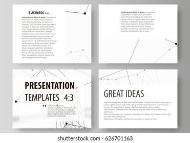 Set of business templates for presentation slides. Easy editable abstract vector layouts in flat design. Geometric blue color background, molecule structure, science concept. Connected lines and dots.