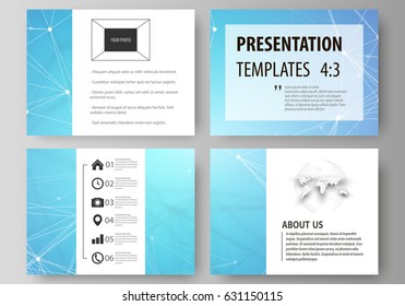 Set of business templates for presentation slides. Abstract vector layouts in flat design. Chemistry pattern, connecting lines and dots, molecule structure, medical DNA research. Medicine concept.
