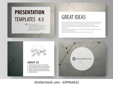Set of business templates for presentation slides. Easy editable abstract vector layouts in flat design. Chemistry pattern, molecule structure on gray background. Science and technology concept.