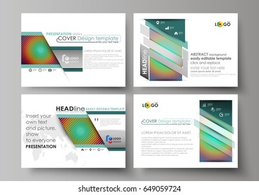 Set of business templates for presentation slides. Abstract vector layouts in flat style. Minimalistic design with circles, diagonal lines. Geometric shapes forming beautiful retro background