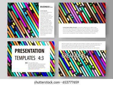 Set of business templates for presentation slides. Easy editable vector layouts in flat design. Colorful background with stripes. Abstract tubes and dots. Glowing multicolored texture