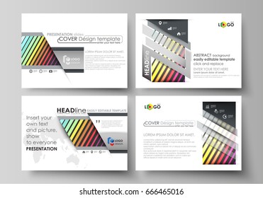 Set of business templates for presentation slides. Vector layouts in flat style. Bright color rectangles, colorful design with geometric rectangular shapes forming abstract beautiful background
