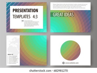 Set of business templates for presentation slides. Abstract vector layouts in flat style. Minimalistic design with circles, diagonal lines. Geometric shapes forming beautiful retro background.