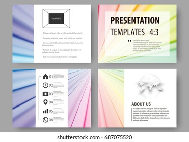 Set of business templates for presentation slides. Easy editable layouts, vector illustration. Colorful background with abstract waves, lines. Bright color curves. Motion design.