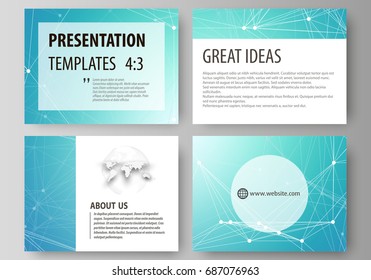 Set of business templates for presentation slides. Abstract vector layouts in flat design. Chemistry pattern, connecting lines and dots, molecule structure, medical DNA research. Medicine concept