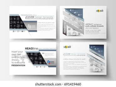 Set of business templates for presentation slides. Easy editable layouts, vector illustration. High tech design, connecting system. Science and technology concept. Futuristic abstract background.