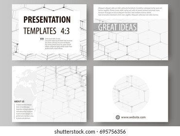 Set of business templates for presentation slides. Abstract vector layouts in flat design. Chemistry pattern, hexagonal molecule structure. Medicine, science and technology concept.